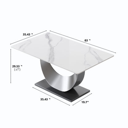 63&quot; Modern Artificial Stone Crescent-Shaped Metal Legs, Can Accommodate 6-8 People - White / Black