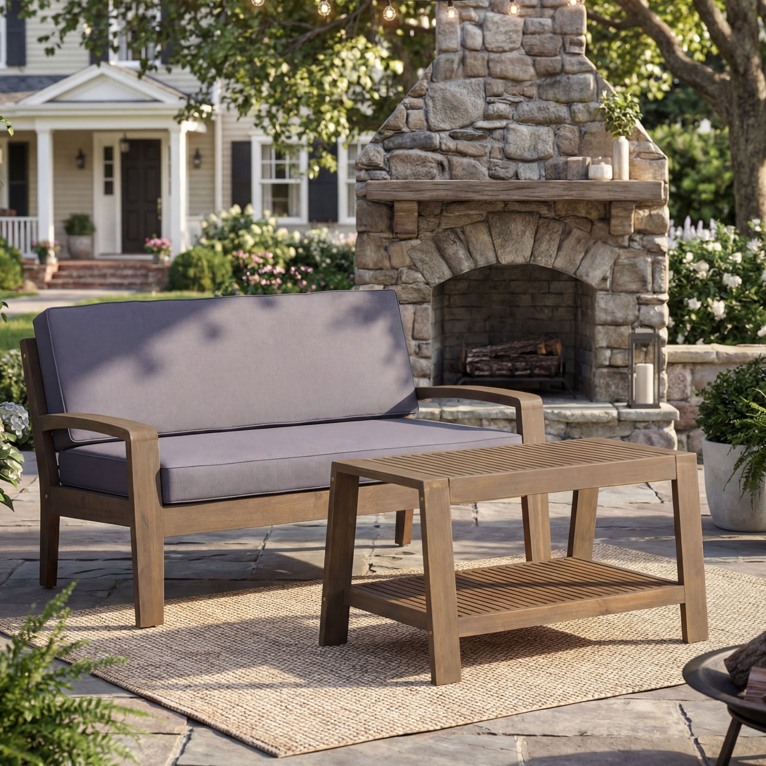 2 Piece Outdoor Conversation Set (Loveseat &amp; Coffee Table With Water-Resistant Cushions)