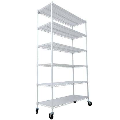 6 Tier 6000Lbs Capacity Nsf Metal Shelf Wire Shelving Unit, Heavy Duty Adjustable Storage Rack With Wheels &amp; Shelf Liners For Commercial Grade Utility Steel Storage Rack