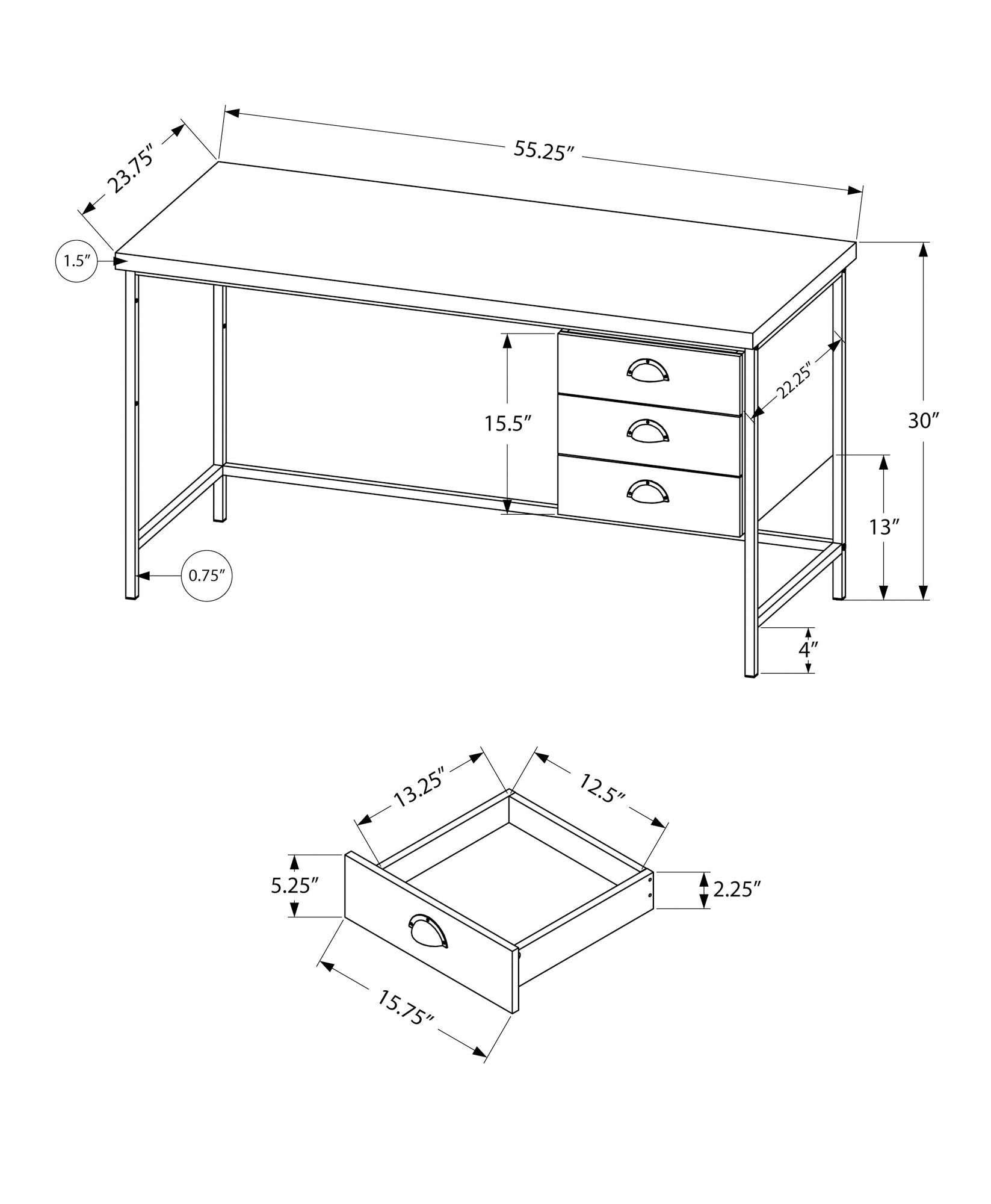 Computer Desk For Home Office, Laptop, 3 Storage Drawers, Contemporary &amp; Moder