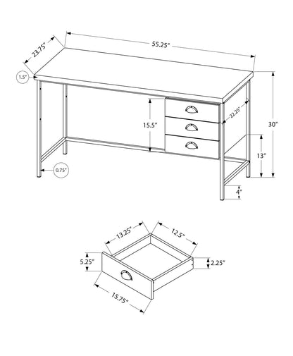Computer Desk For Home Office, Laptop, 3 Storage Drawers, Contemporary &amp; Moder