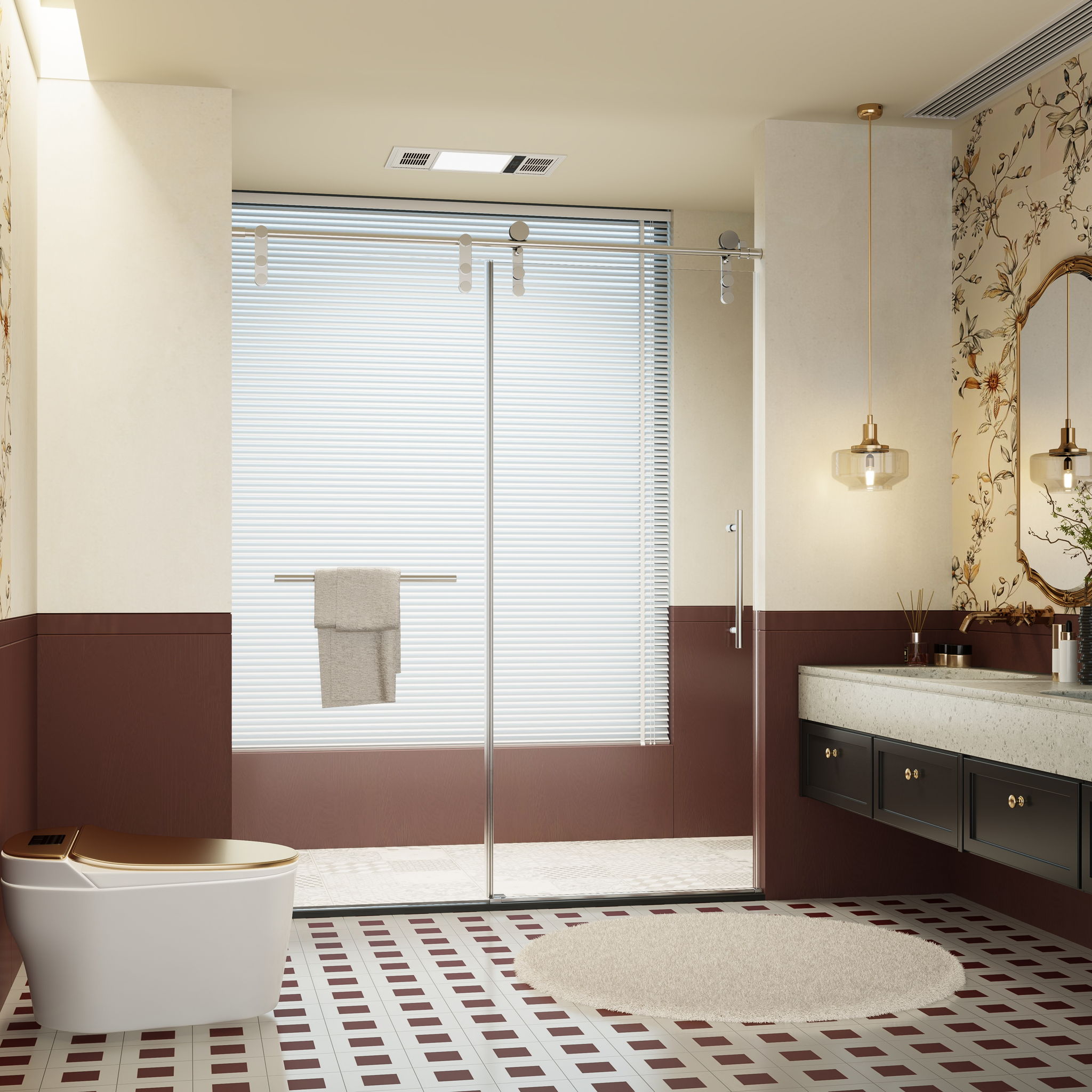 Frameless Single Sliding Shower Doors With Towel Rail &amp; Handle