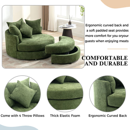360° Swivel Accent Barrel Chair With Storage Ottoman &amp; 4 Pillows, Modern Chenille Leisure Chair Round Accent For Living Room