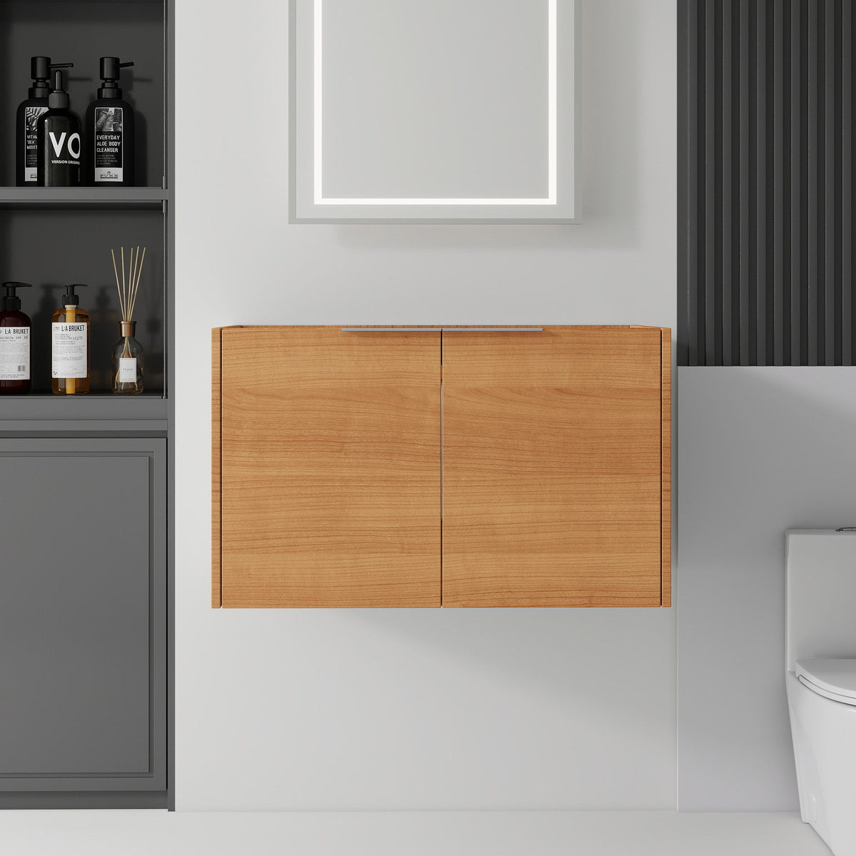 Floating Bathroom Vanity Cabinet &amp; Soft Close Double Doors, Spacious Interior Storage, Wall Mounted, Cabinet Only