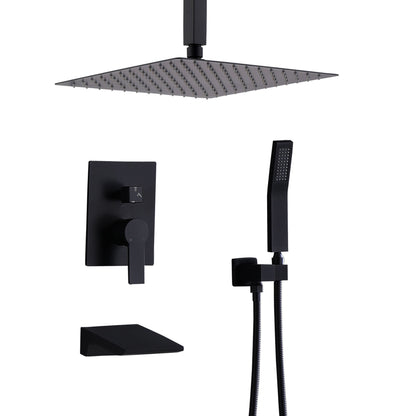 Contemporary Shower System With 12&quot; Rainfall Head And Handheld Spray, Wall Mounted