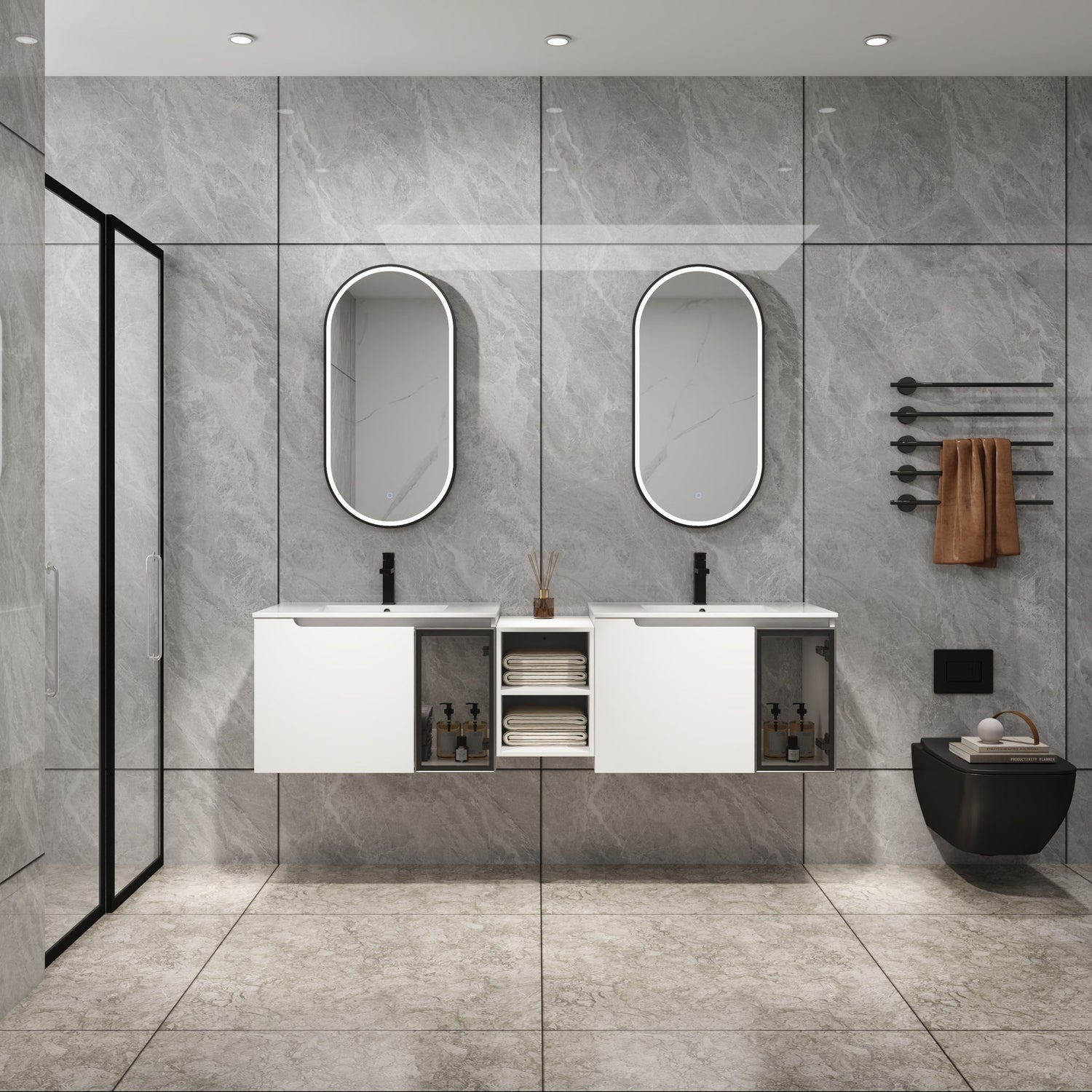 Wall Mounted Bathroom Vanity With Sink, Soft Close Doors, Cabinet &amp; Half Door