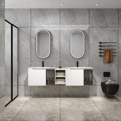 Wall Mounted Bathroom Vanity With Sink, Soft Close Doors, Cabinet &amp; Half Door