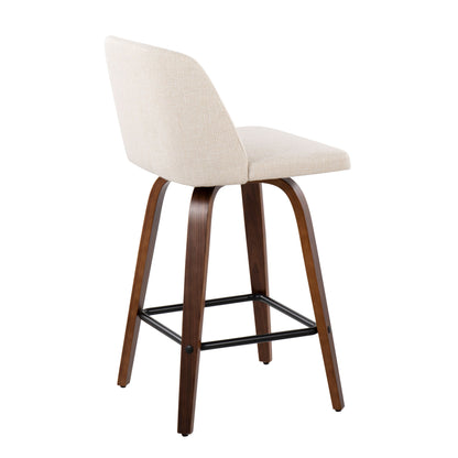Toriano - Mid Century Modern Fixed Height Counter Stool &amp; Square Footrest (Set of 2)