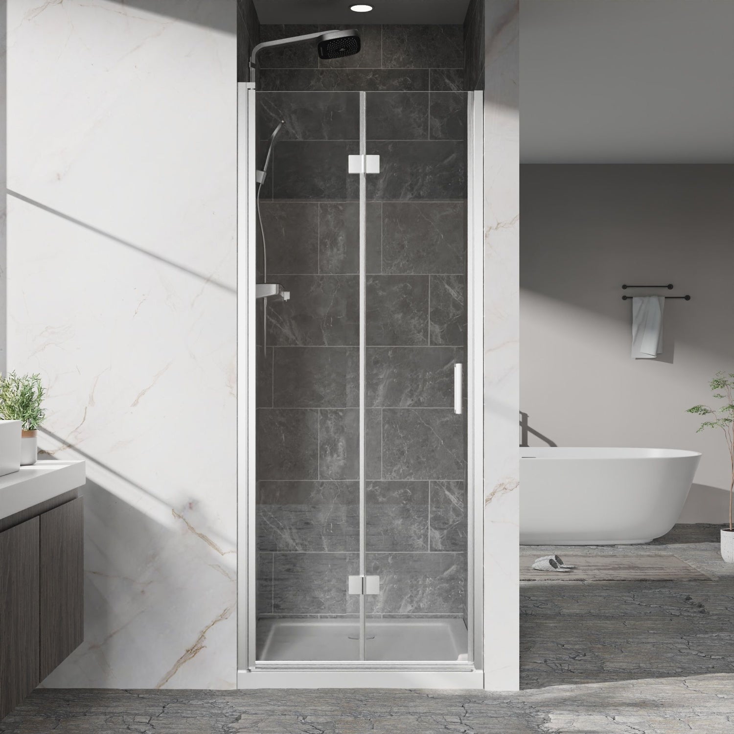 Frameless Bi Fold Shower Doors 30&quot; W X 72&quot; H - Chrome