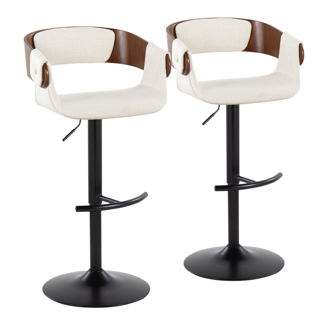 Elisa - Mid Century Modern Adjustable Barstool With Swivel &amp; Rounded T Footrest (Set of 2)