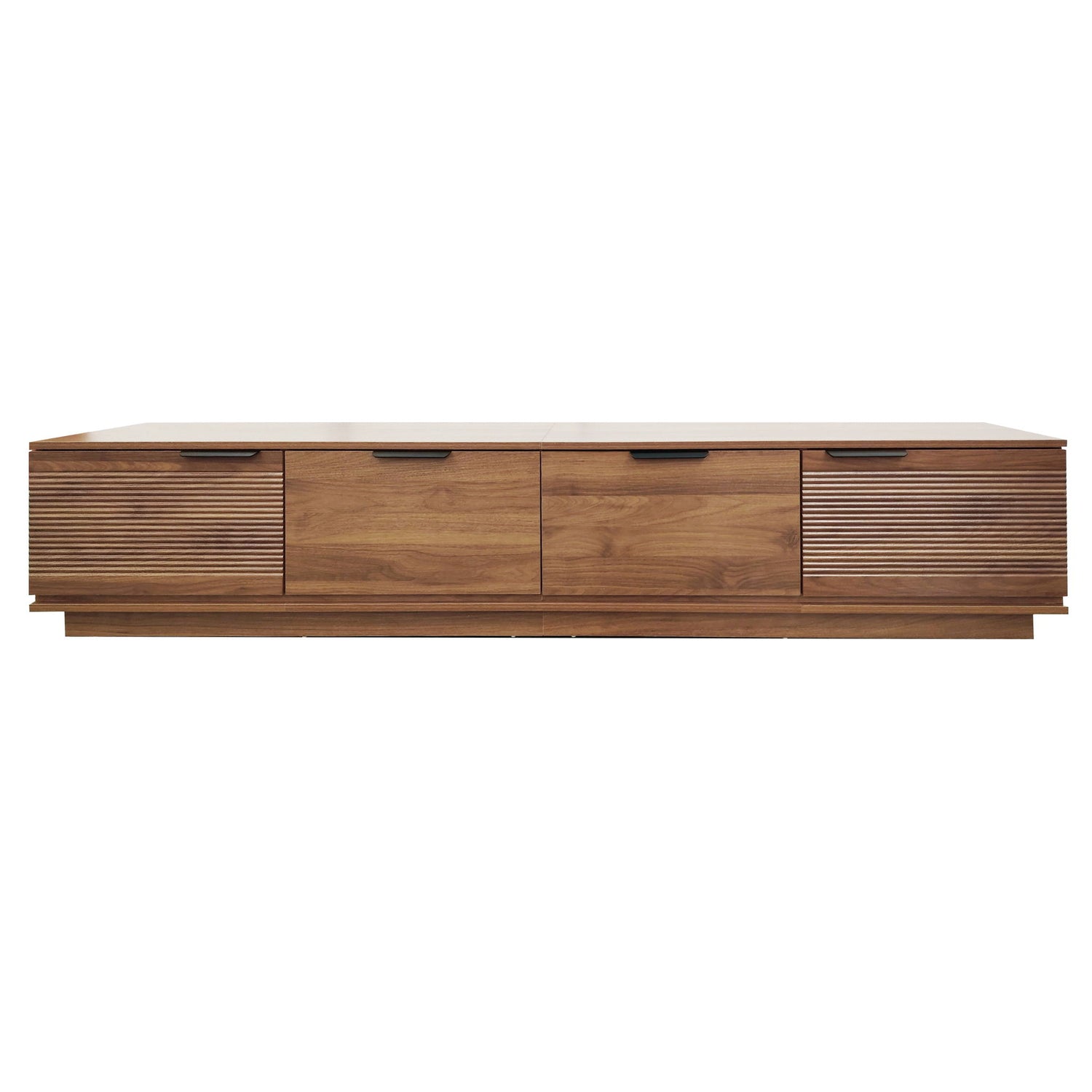 TV Stand, Entertainment Center &amp; Fluted Door &amp; Cable Management, Soft Closing Hinges - Walnut