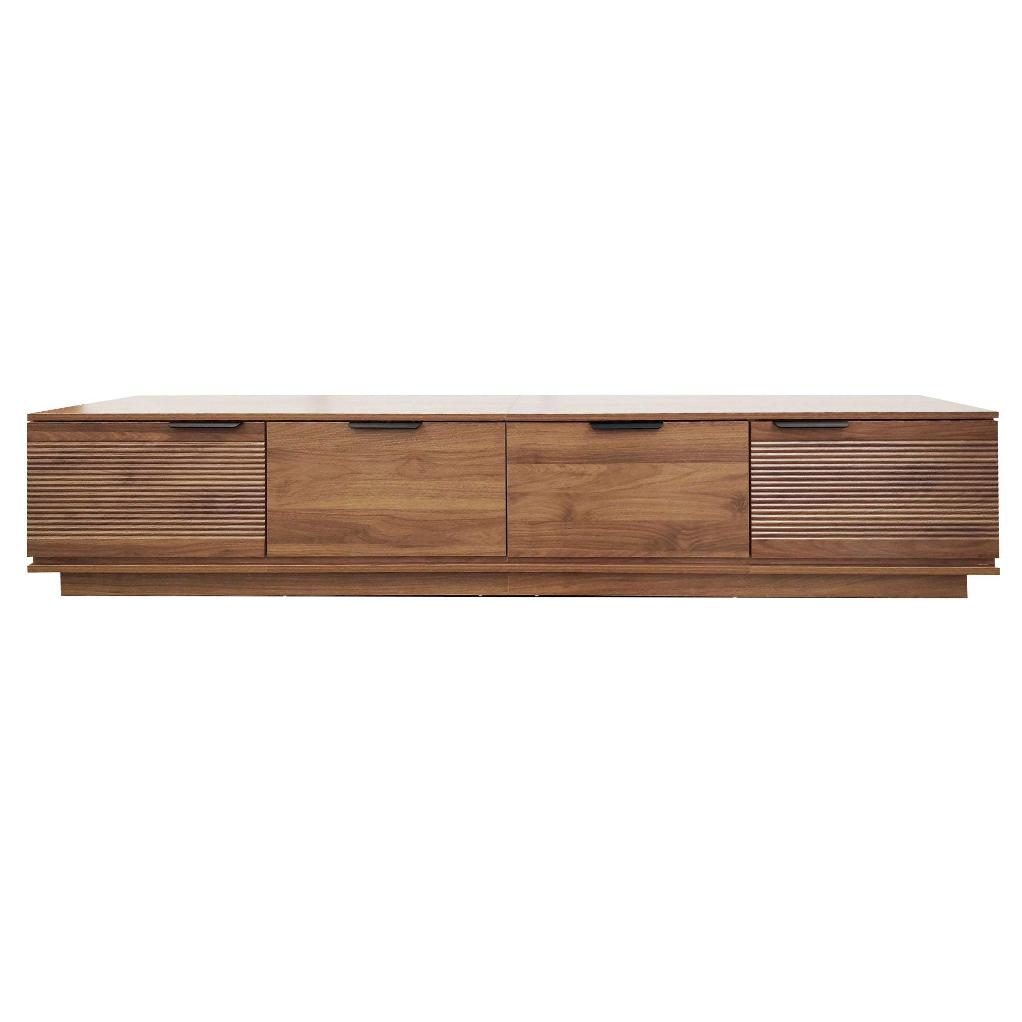 TV Stand, Entertainment Center &amp; Fluted Door &amp; Cable Management, Soft Closing Hinges - Walnut