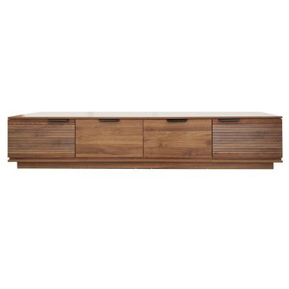 TV Stand, Entertainment Center &amp; Fluted Door &amp; Cable Management, Soft Closing Hinges - Walnut