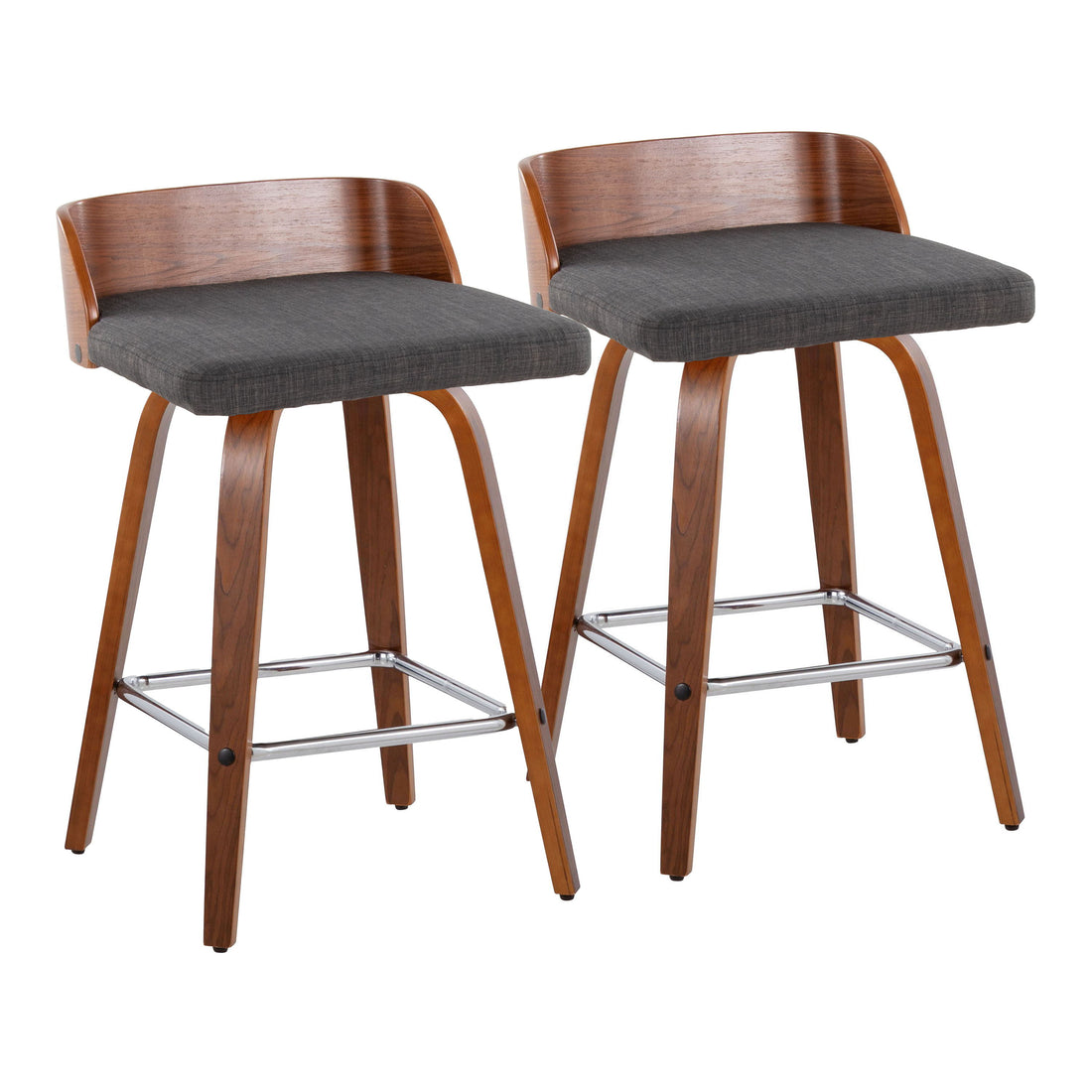 Maya - Mid Century Modern Fixed Height Counter Stool &amp; Swivel With Square Footrest (Set of 2)