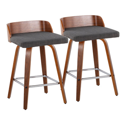 Maya - Mid Century Modern Fixed Height Counter Stool &amp; Swivel With Square Footrest (Set of 2)
