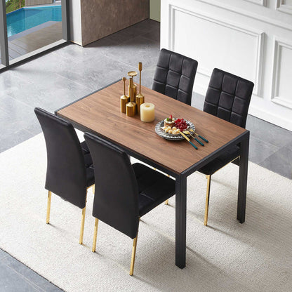 5 Pieces Dining Set Including Velvet High Back Golden Color Legs Nordic Dining Chair &amp; Creative Design Dining Table