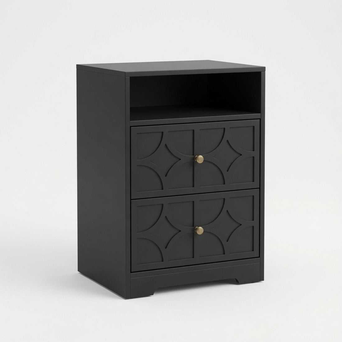 Nightstand With Diamond Carvings Handles, 2 Drawers &amp; Charging Station