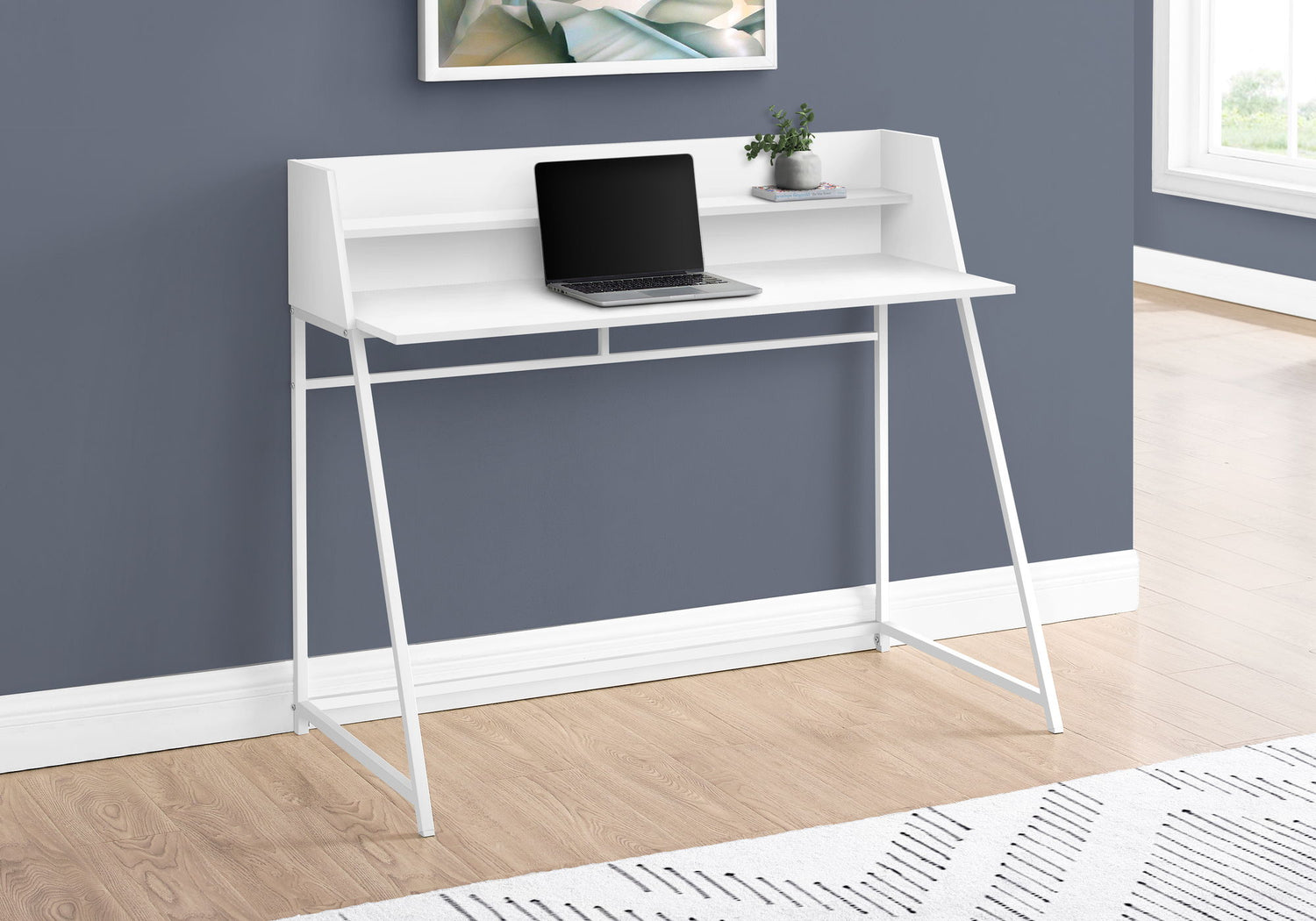 Computer Desk For Home Office, Laptop, Storage Shelves, Marble Look Contemporary &amp; Modern