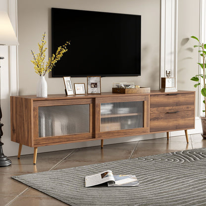 TV Stand, Media Console With 2 Doors, 2 Drawers &amp; Storage Cabinet - Walnut