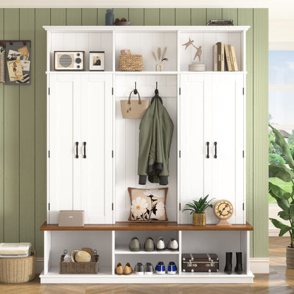 Entryway Hall Tree With Bench, 3 Top Cubbies &amp; Bottom Storage Space