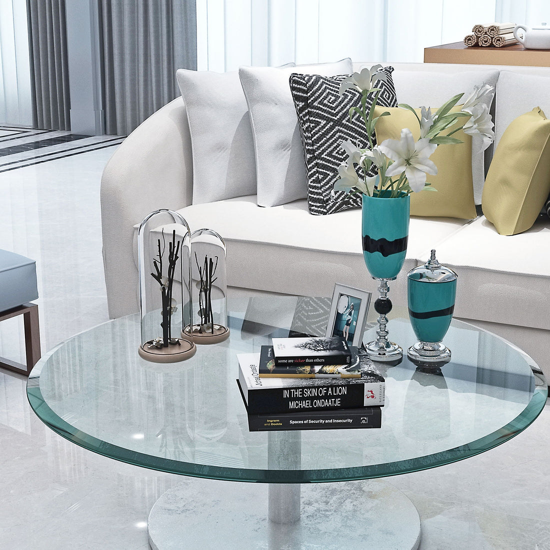 30&quot; Round Tempered Glass Table Top Clear Glass 2 / 5&quot; Thick Beveled Polished Edge - Transparent