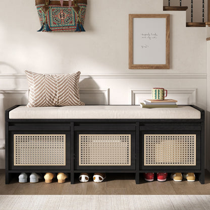 Entryway Shoe Bench With Drawers &amp; Button Tufted Cushion