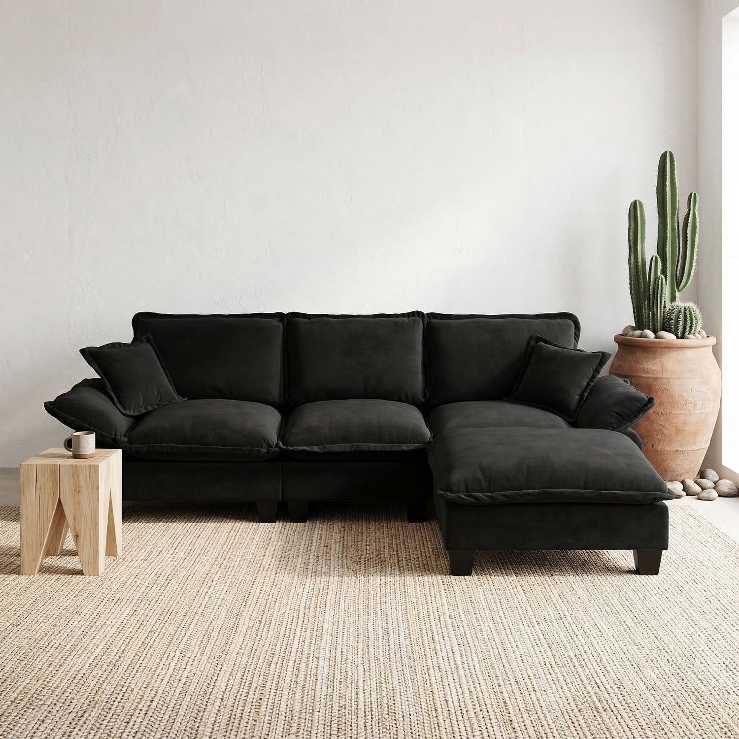 Modular Sectional Sofa With Movable Ottoman &amp; Pillows