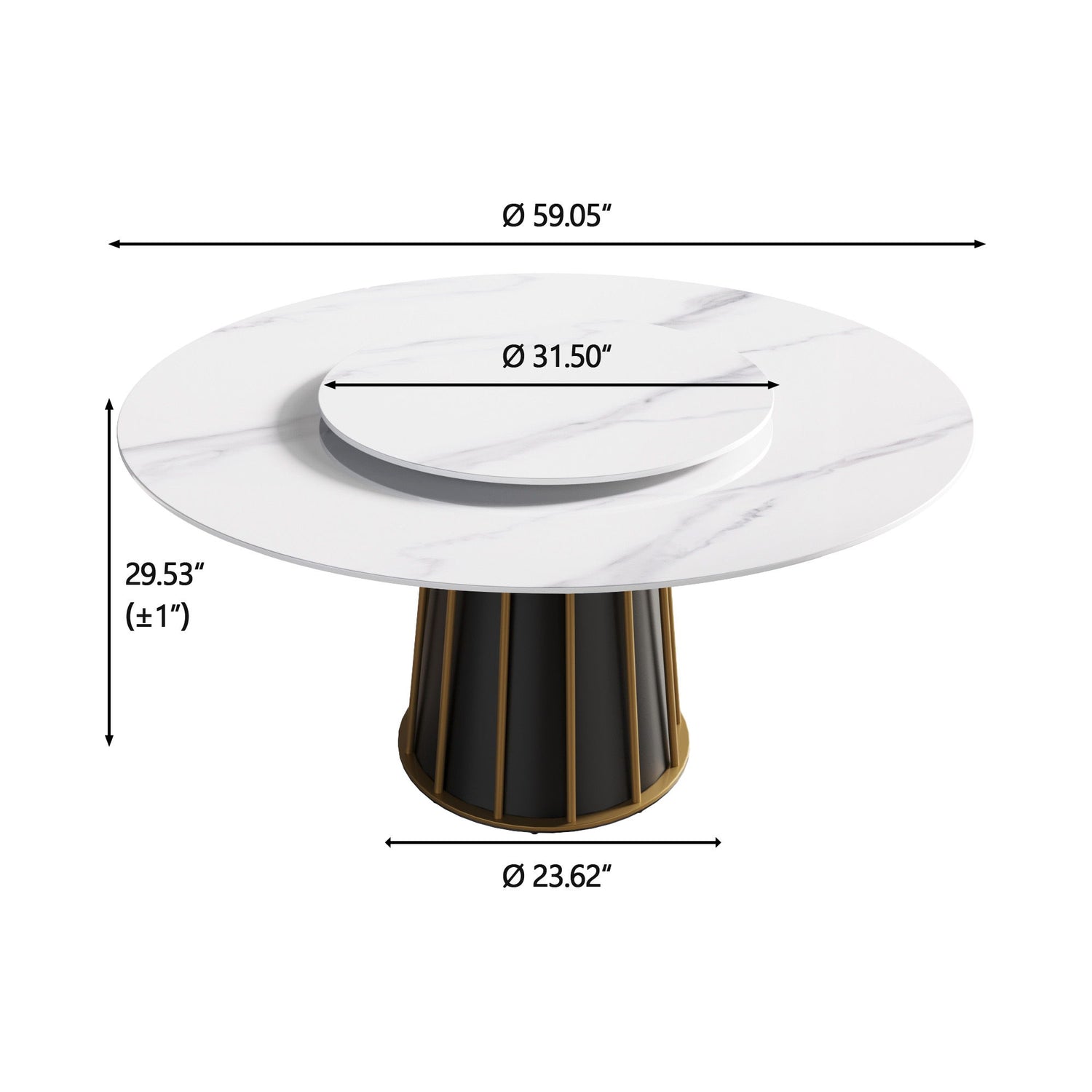 59.05&quot; Modern Artificial Stone Round Panel Metal Iron Base Dining Table, Can Accommodate 8 People Artificial Stone Turntable (Not Including Chairs) - White / Black