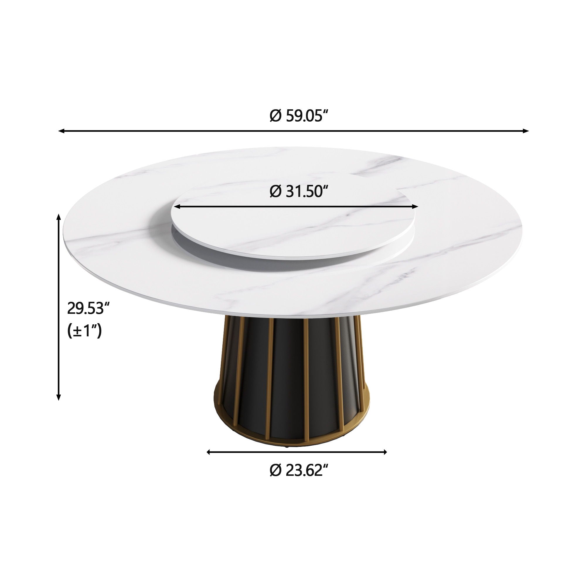 59.05&quot; Modern Artificial Stone Round Panel Metal Iron Base Dining Table, Can Accommodate 8 People Artificial Stone Turntable (Not Including Chairs) - White / Black