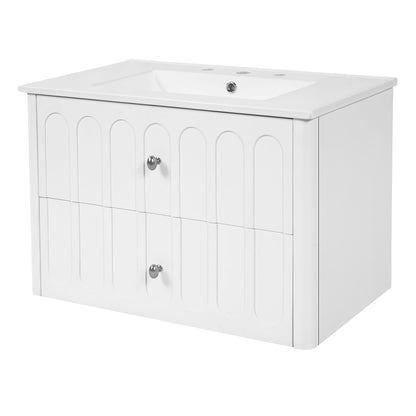 Floating Bathroom Vanity With Oval Knobs &amp; Round Edge, Soft Close Drawer Slides