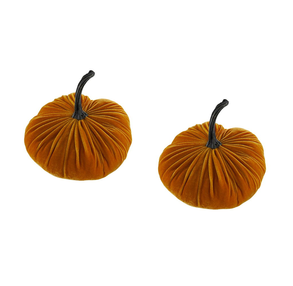 Velvet Weighted Pumpkin Ornament Decor For Holiday Harvest Festival Fall Festival &amp; Thanksgiving (Set of 2) - Orange