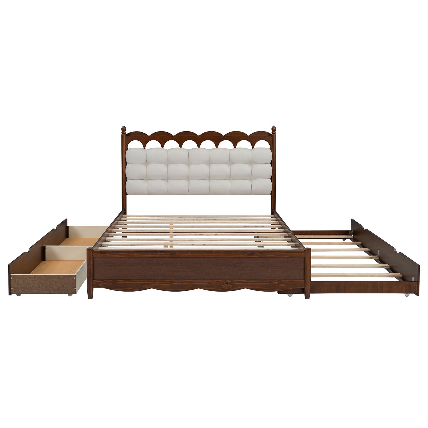Storage Platform Bed, With 2 Big Drawers, Trundle, One Set Of Sockets &amp; USB Ports