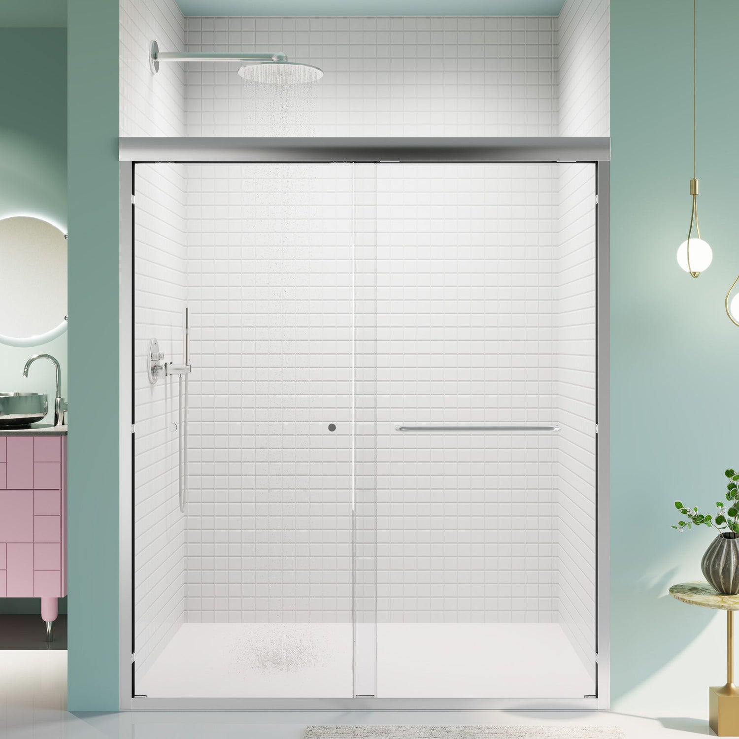 Semi-Frameless Double Sliding Shower Door, Bypass Shower Door, 1 / 4&quot; (6Mm) Thick SGCC Tempered Glass Door