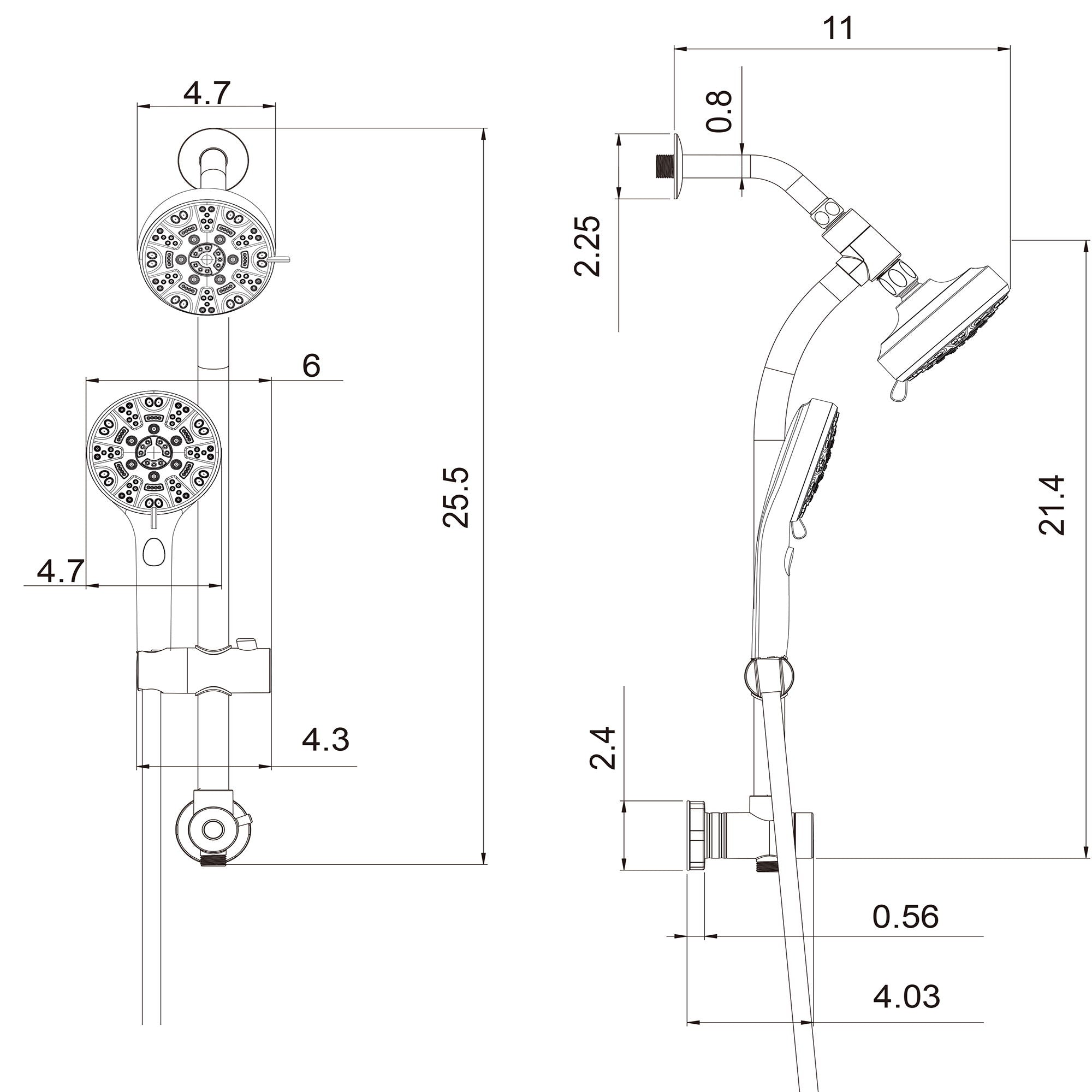 Multi Function Dual Shower Head System With 4.7&quot; Rain Showerhead, 8 Function Hand Shower, Adjustable Slide Bar