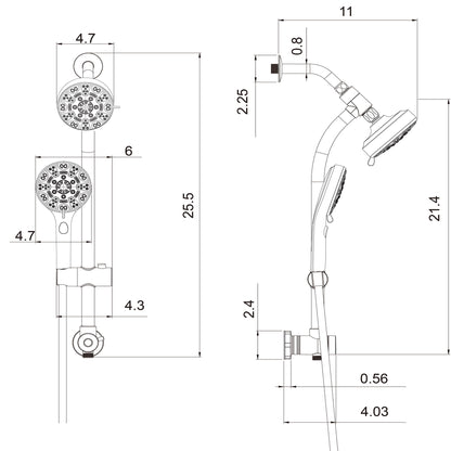 Multi Function Dual Shower Head System With 4.7&quot; Rain Showerhead, 8 Function Hand Shower, Adjustable Slide Bar