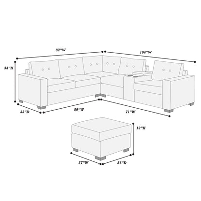 Sectional Set With Reversible Loveseat, USB Console, Corner Wedge &amp; Ottoman