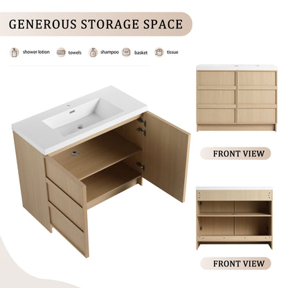 42" Freestanding Bathroom Vanity &amp; Sink &amp; 2 Soft Close Cabinet Doors - Oak / White