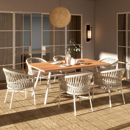 Maiden - Barrel Back Aluminum &amp; Rope Outdoor Patio Dining Chair, Sunproof Olefin (Set of 2)