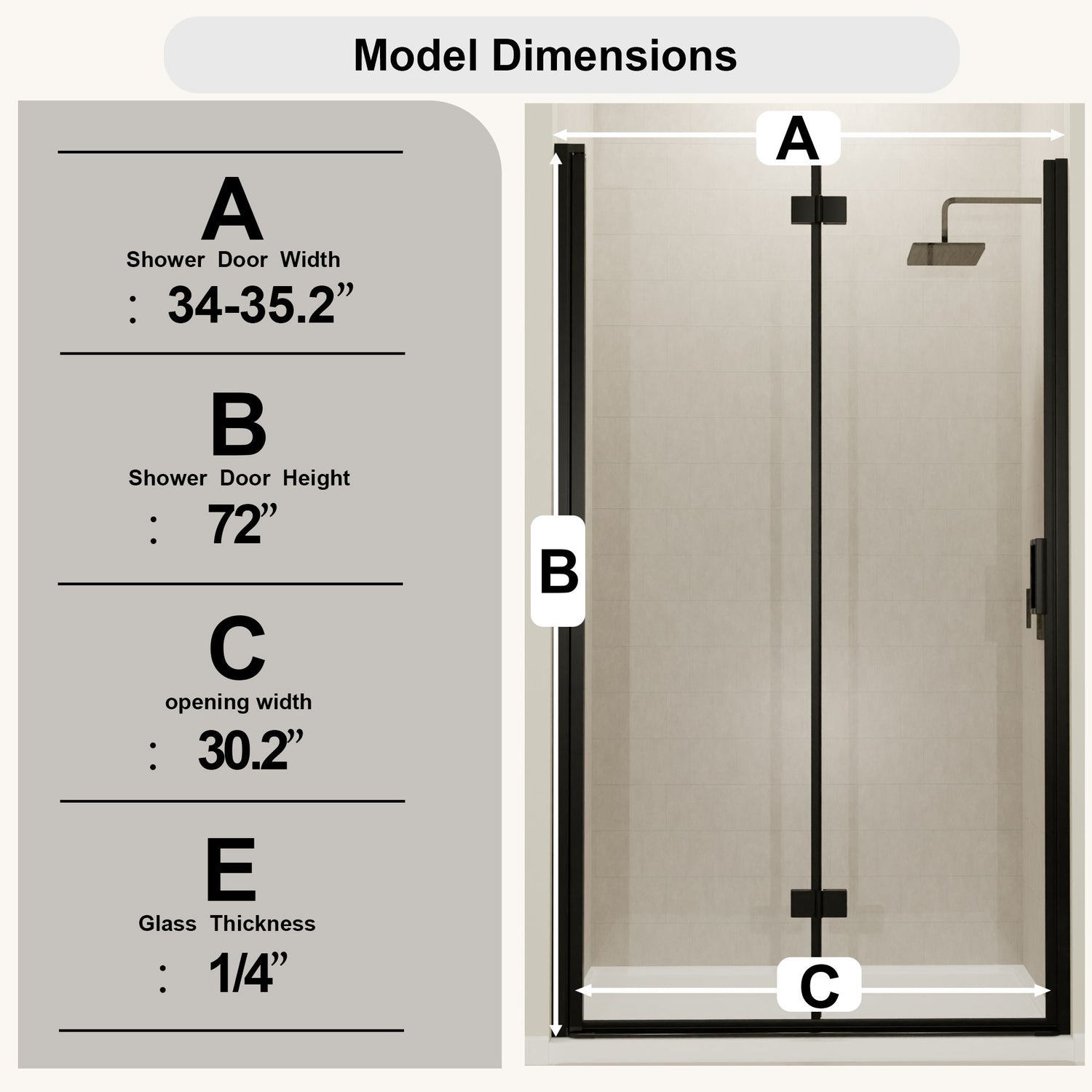 Semi Frameless Bifold Pivot Shower Door, Reversible Installation