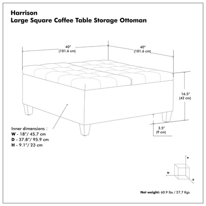 Harrison - Large Square Coffee Table Storage Ottoman - Black