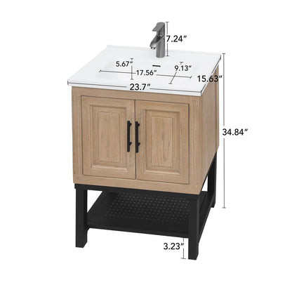 Modern Freestanding Bathroom Vanity With Ceramic Sink, Hot And Cold Faucet, Storage Cabinet &amp; Open Shelf