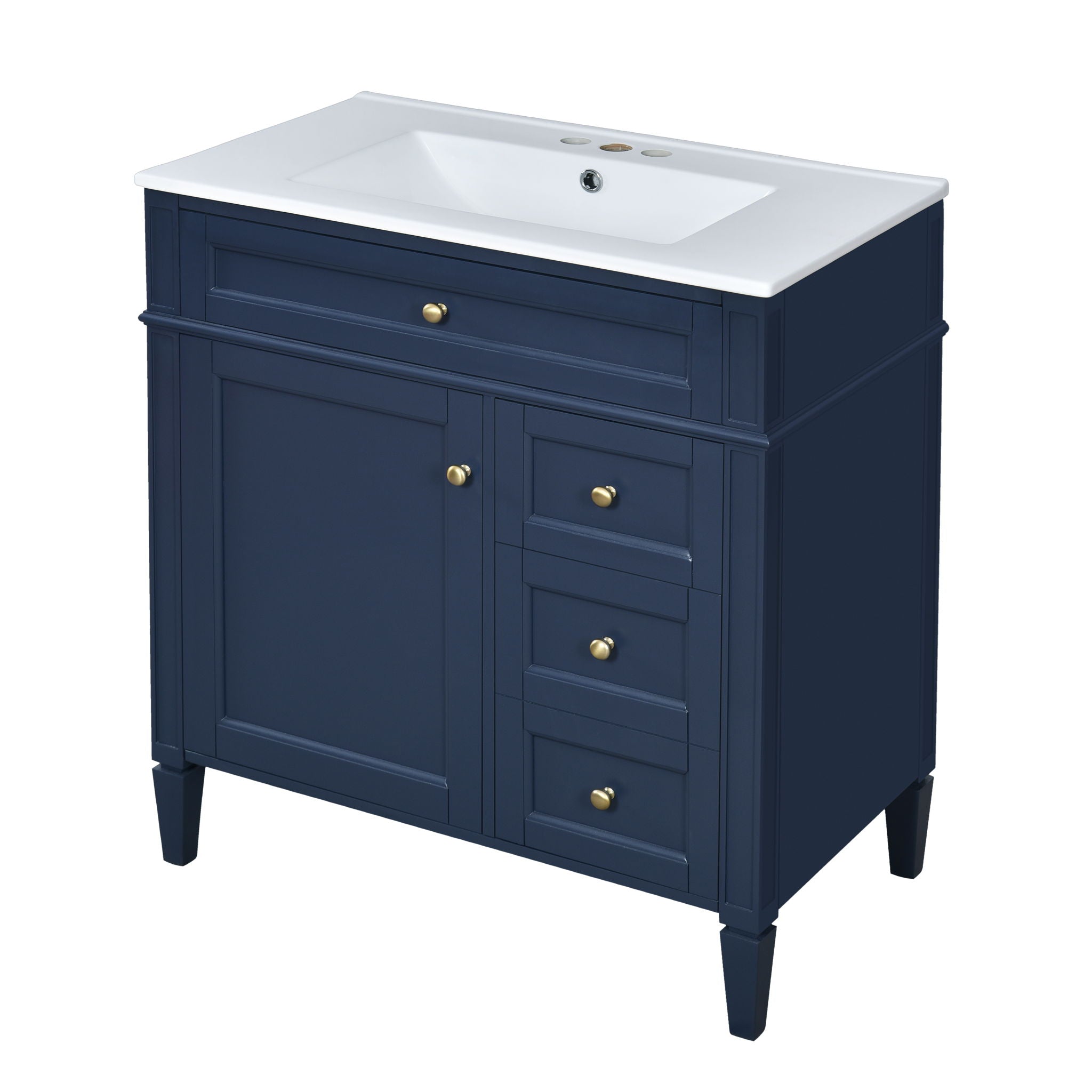 Bathroom Vanity With Top Sink, 2 Drawers &amp; Tip Out Drawer