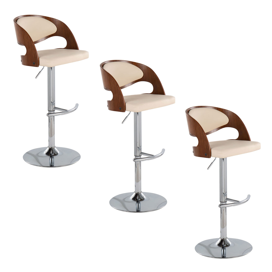 Pino - Mid Century Modern Adjustable Barstool &amp; Swivel With Rounded T Footrest (Set of 2)