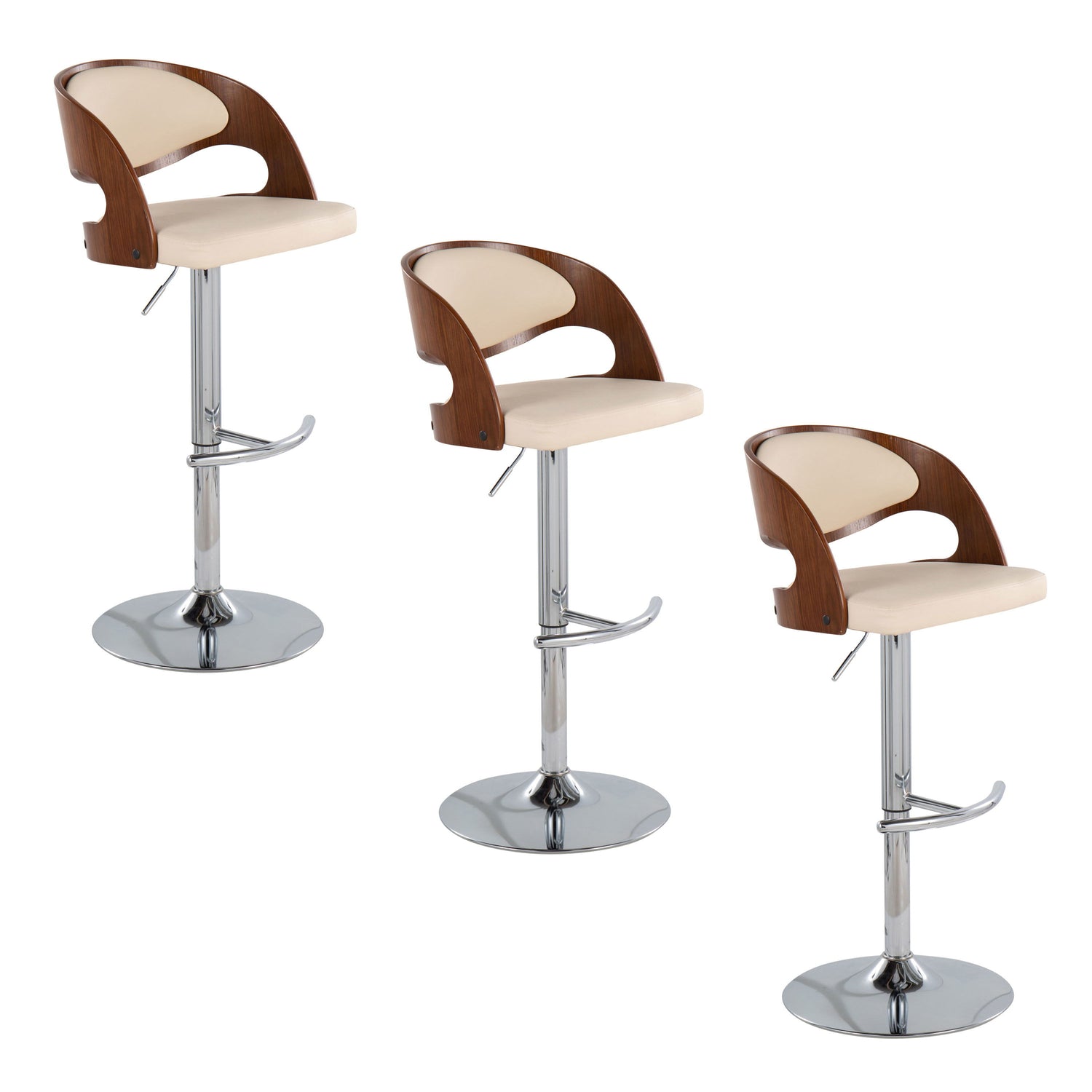 Pino - Mid Century Modern Adjustable Barstool &amp; Swivel With Rounded T Footrest (Set of 2)
