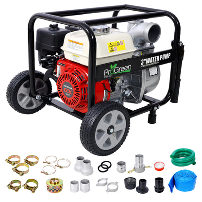 Honda - Gx160 Engine Water Pump 3&quot; 264Gpm With Accessories Kit And Handle Wheel Kit - Black / Red