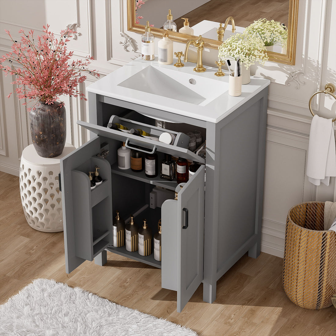 Bathroom Vanity Combo With Sink, Space Saving Design - Gray