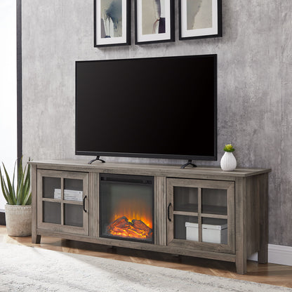 Modern Farmhouse 2 Door Glass Windowpane 70&quot; TV Stand For 80&quot; TVs