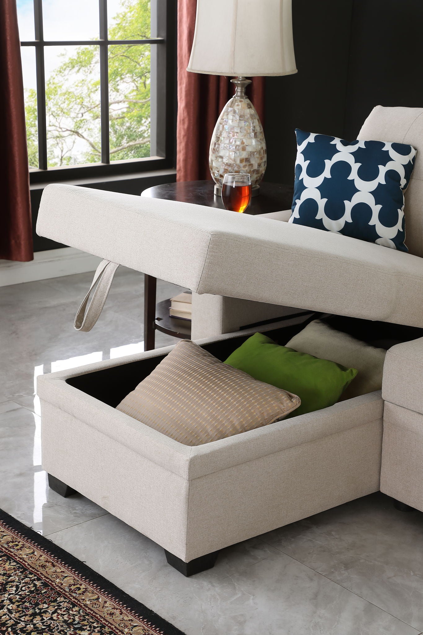 82&quot; Width Sectional With Storage Chaise And Cupholder Armrest