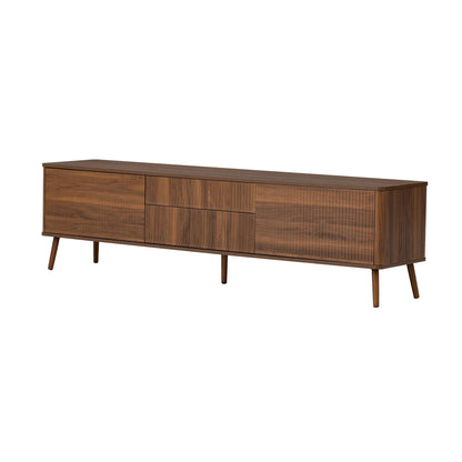 Fluted TV Stand With Storage Drawers And Cabinets For TVs Up To 80&quot;, Soft-Close Hinges, Cable Management - Walnut