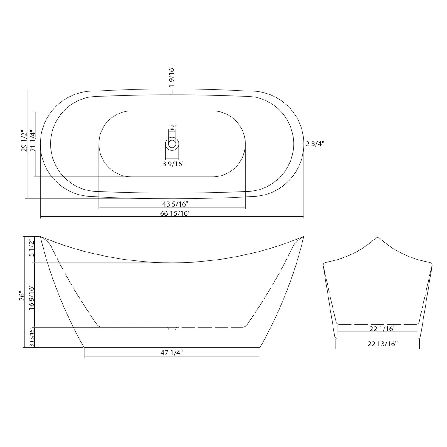 Glossy Freestanding Bathtub, Double Slipper Design, Deep Soaking Comfort